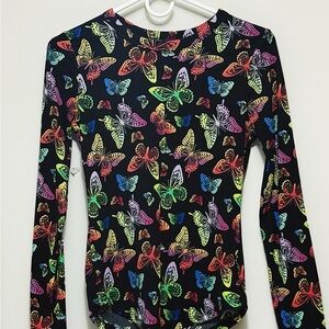 Neon Butterfly Print Long Sleeve Top
